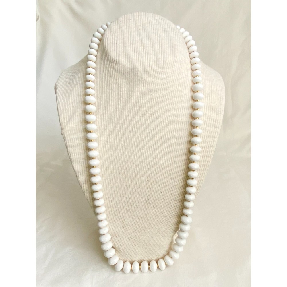 💎Opera Necklace Graduated White Disc Beads Between Gold Tone Chain